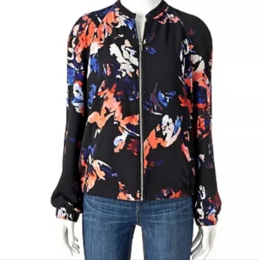 APT. 9 Bomber Jacket Women's‎ Sz S Lined Full Zip Lightweight Artsy Casual Chic